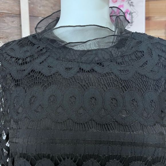 Loveriche Lace Long Sleeve Ruffled Shift Dress Black Medium 💗 - Picture 5 of 11